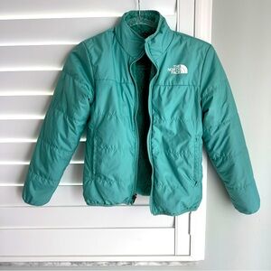 NORTH FACE GIRLS REVERSIBLE MOSSBUD JACKET, WASABI GREEN, size 10 soft & warm